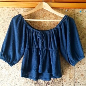American Eagle, Grey Peplum top with Puffy sleeves, Size small